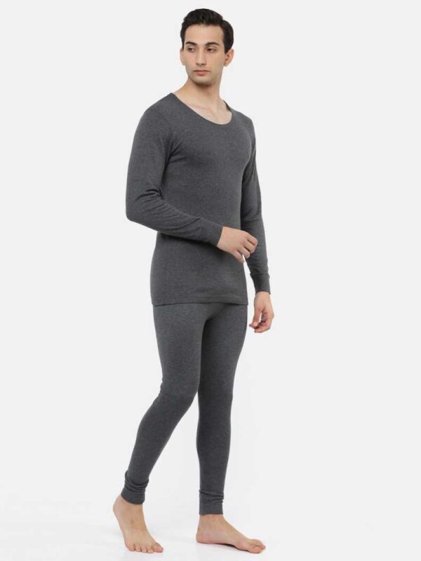 Men's Thermal Pyjama - Long Sleeve Vest Set - Charcoal Melange - Full - One8 Innerwear